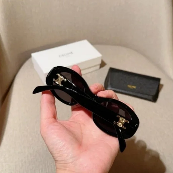 Celine Black Oval Sunglasses | SHOPBOP Chic Simple Designer Shades - Picture 6 of 8